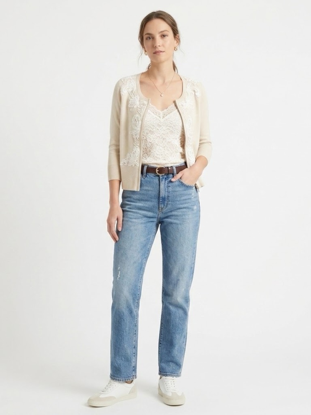 NWT White House Black Market Cream Zip-Front Cardigan XS
